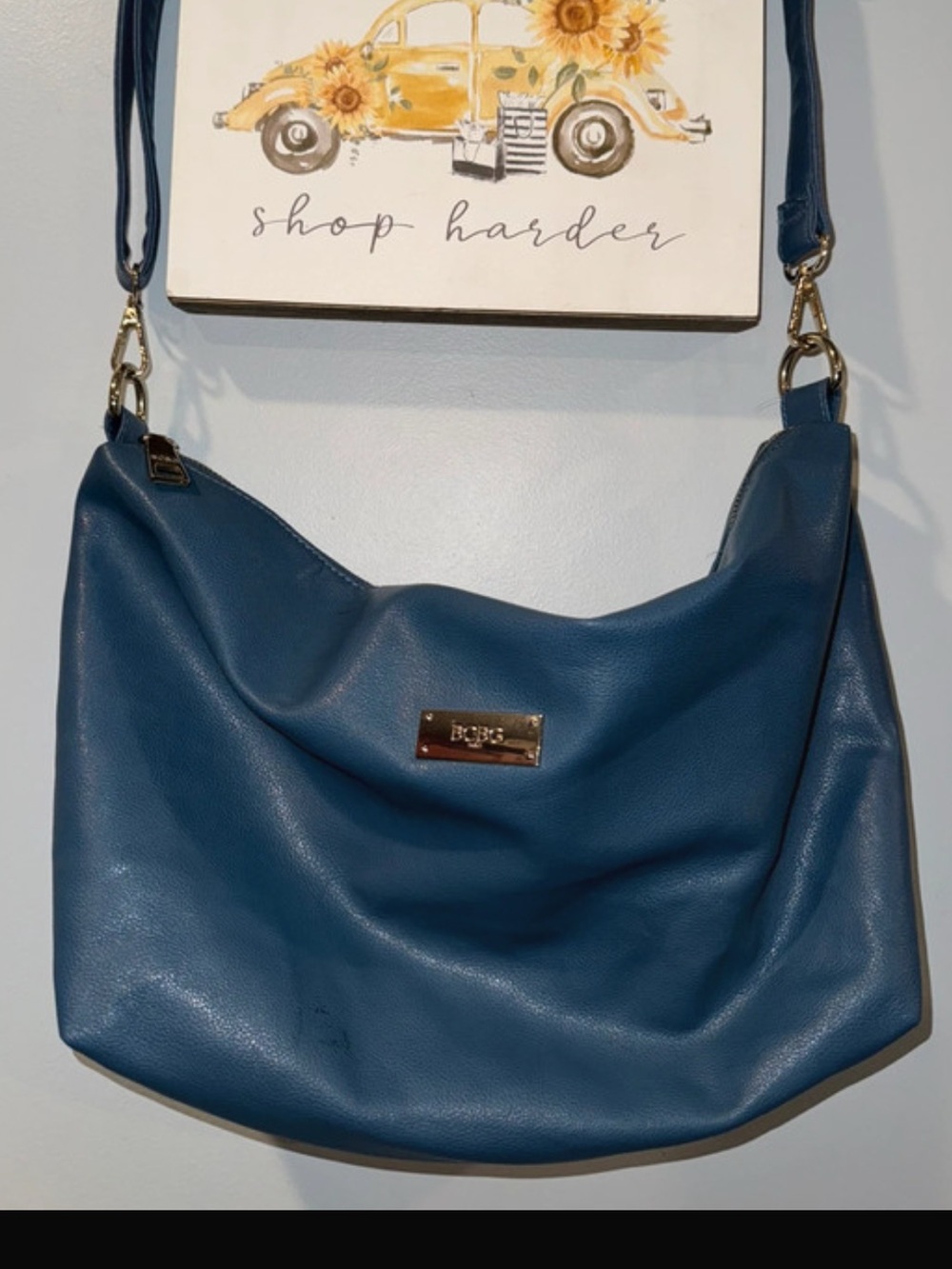 BCBG PARIS SLOUCH Teal Pebbled Leather Hobo Shoulder Bag